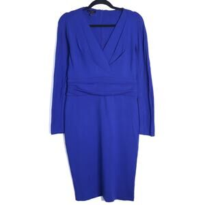 ESCADA Dayna Midi Sheath Dress Cobalt Blue V Neck Long Sleeve Women's 38/US 8